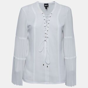Just Cavalli White Crepe Lace-Up Detail Flute Sleeve Blouse M
